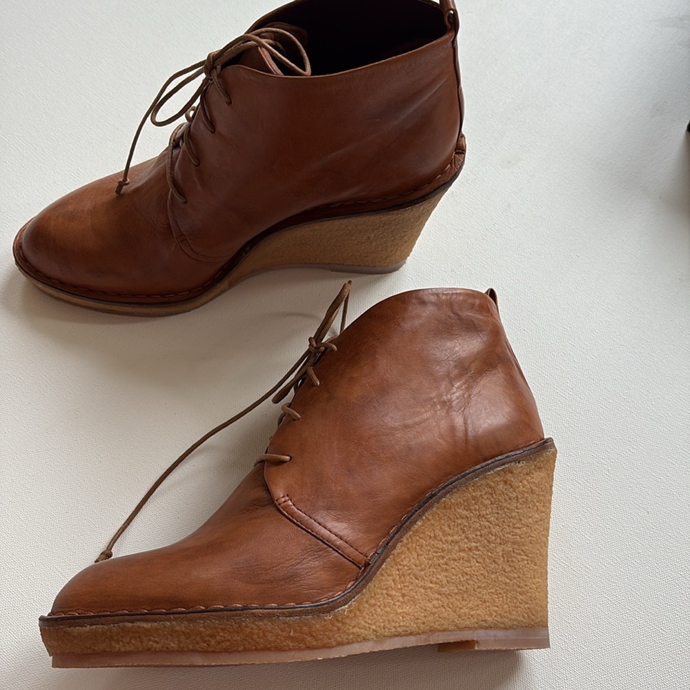 Marc By Marc Jacobs Cognac Leather Wedge Booties-NIB-Brown-Size 8.5-9 - Picture 11 of 14